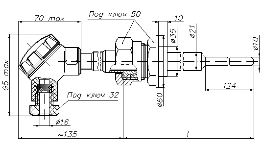 Габаритные размеры термопреобразователя ТСП-1588
