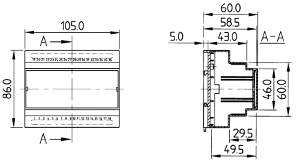 ​Рис.1. Габаритные и присоединительные размеры контроллера UDM base 12.8-S 
