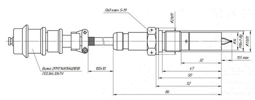 Схема габаритных и присоединительных размеров ИС-470А